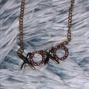 Gold with Pink Jewels XOXO Necklace